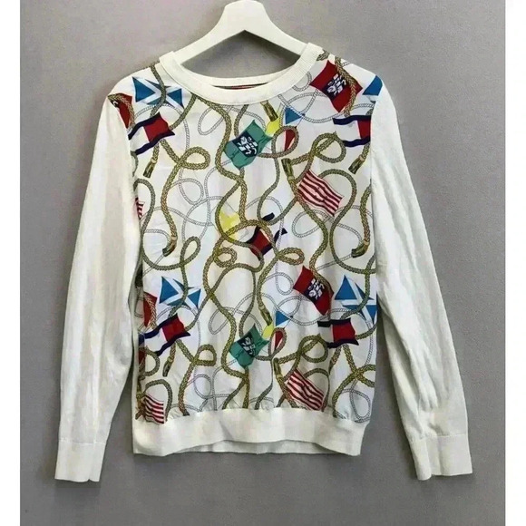 Tommy Hilfiger Tops - Tommy Hilfiger Women's Sz Large White Long Sleeve Reagan Woven Print‎ Sweatshirt